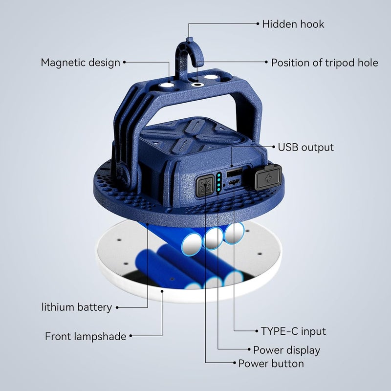 vavofo 30W LED Camping Lantern Rechargeable, 3000LM,124 LED with 3 Lighting Modes, 7200mAh Portable Tent Light with Magnet, IP65 Waterproof for Emergencies ,Power Outages,Hurricane (Blue) - Image 4
